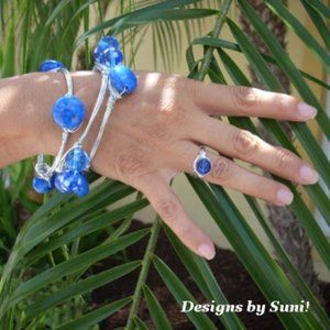 3 Beads & Bangle Bracelets, Wire Wrapped